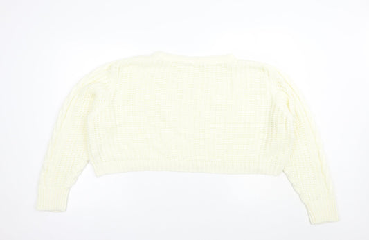 Brave Soul Womens Ivory Boat Neck Acrylic Pullover Jumper Size M - Cropped