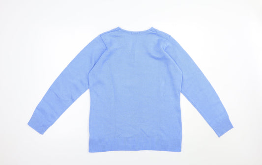 Damart Womens Blue V-Neck Acrylic Pullover Jumper Size 10