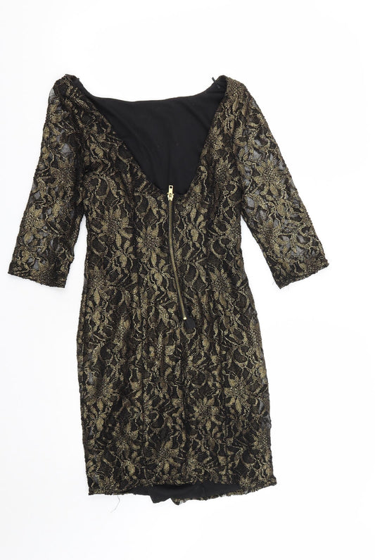 New Look Womens Gold Nylon A-Line Size 12 Round Neck Zip