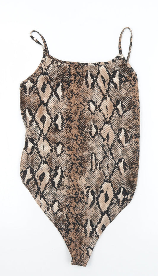 Brave Soul Womens Brown Animal Print Polyester Bodysuit One-Piece Size M