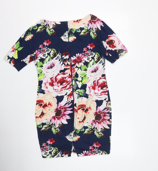 AX Paris Womens Multicoloured Floral Cotton Bodycon Size 12 Round Neck