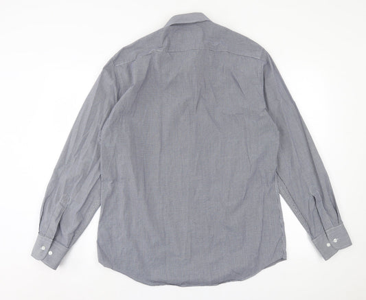 Mens UK Size 16.5 Marks and Spencer Blue Button-Up Long Sleeve Casual Shirt