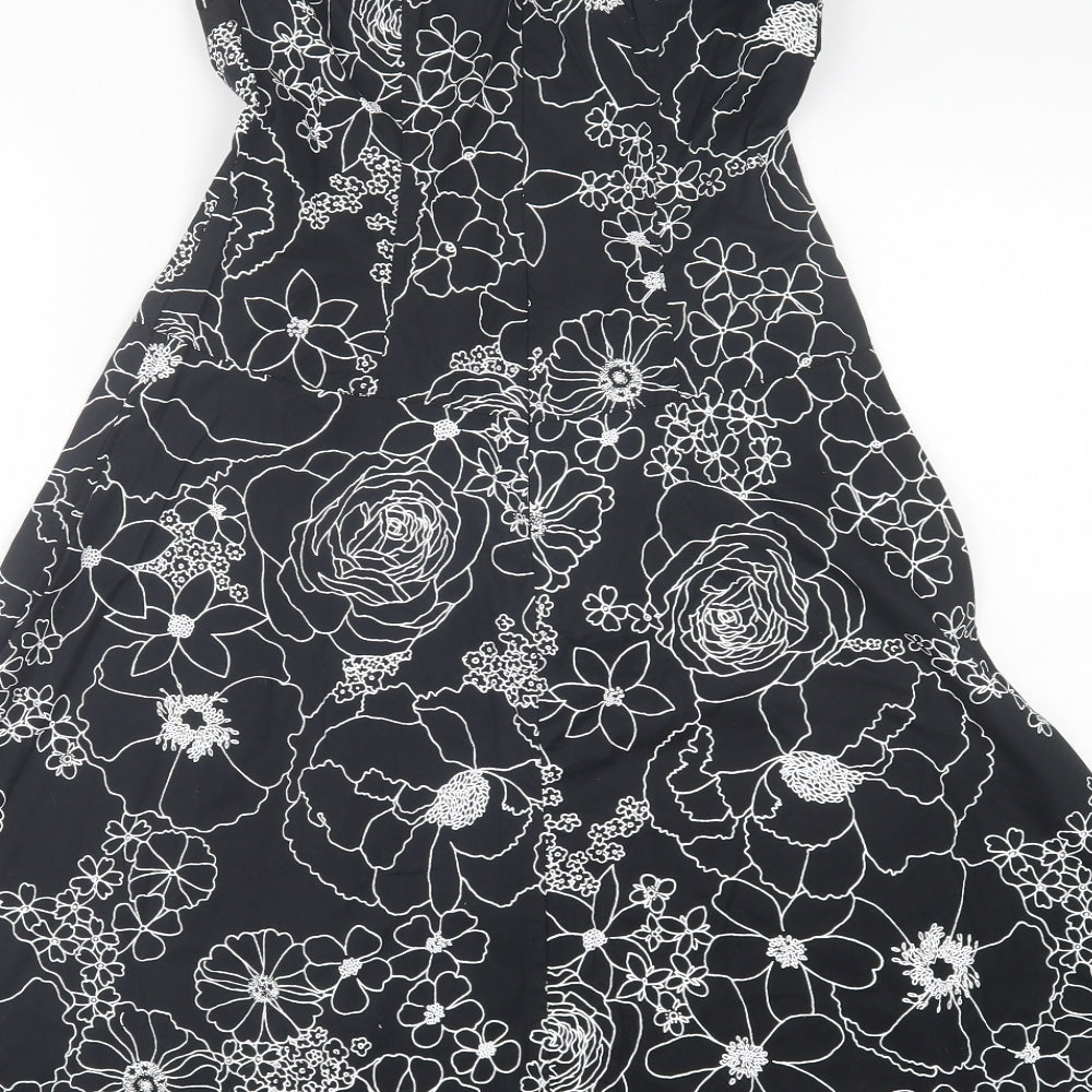 Lipsy Womens Black Floral Cotton A-Line Size S Off the Shoulder Zip