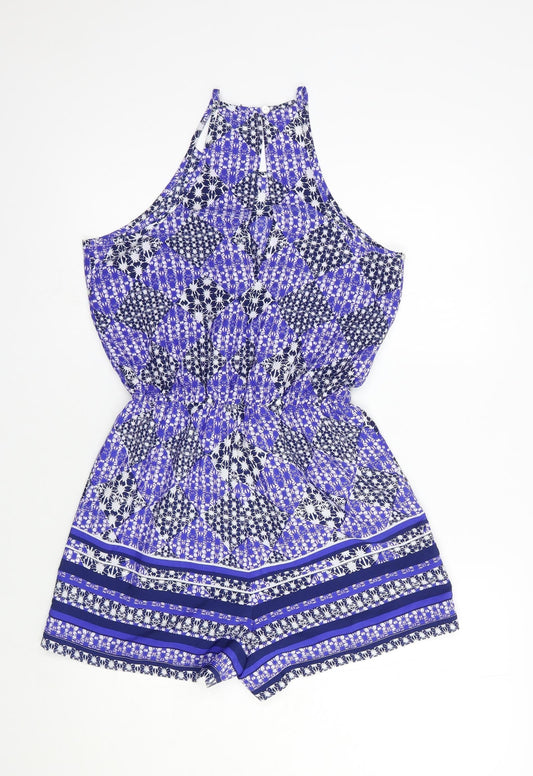 Atmosphere Womens Blue Geometric Polyester Playsuit One-Piece Size 8  Button