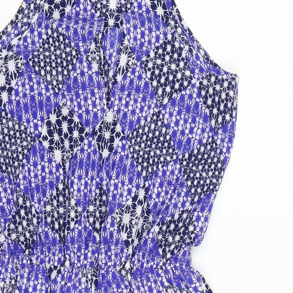 Atmosphere Womens Blue Geometric Polyester Playsuit One-Piece Size 8 Button