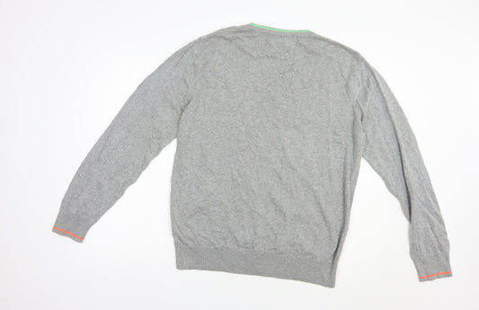 NEXT Mens Grey V-Neck Cotton Pullover Jumper Size L