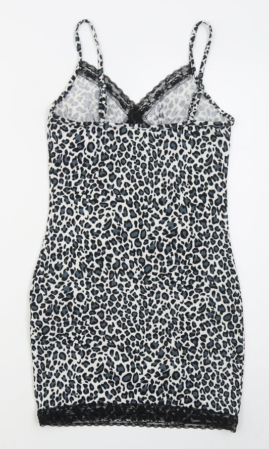 SheIn Womens White Animal Print Polyester Mini Size M V-Neck Pullover