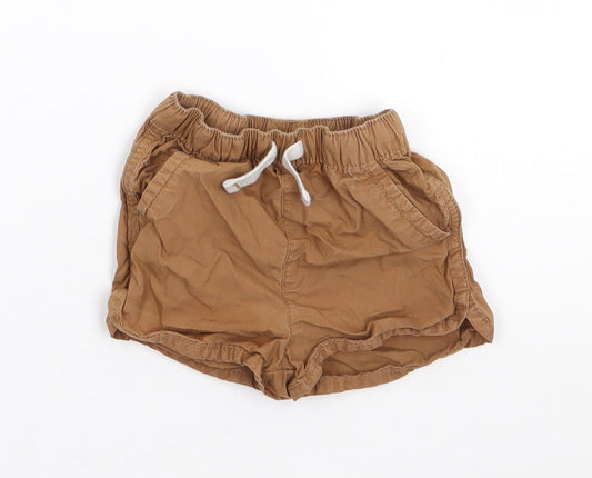 Tu Boys Brown 100% Cotton Cropped Trousers Size 12-18 Months Drawstring