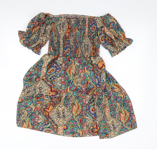 SheIn Womens Multicoloured Floral Polyester Fit & Flare Size S Off the Shoulder Pullover