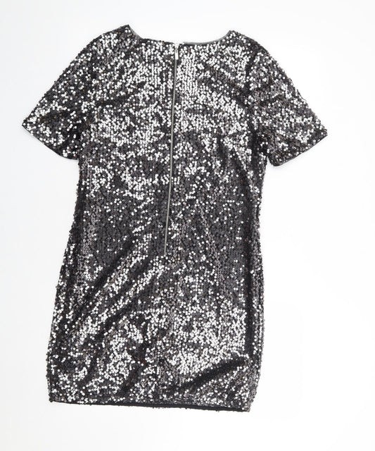 F&F Womens Silver Nylon Shift Size 10 Crew Neck Zip