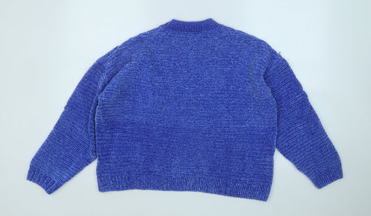 lefties Womens Blue Mock Neck Polyester Pullover Jumper Size M