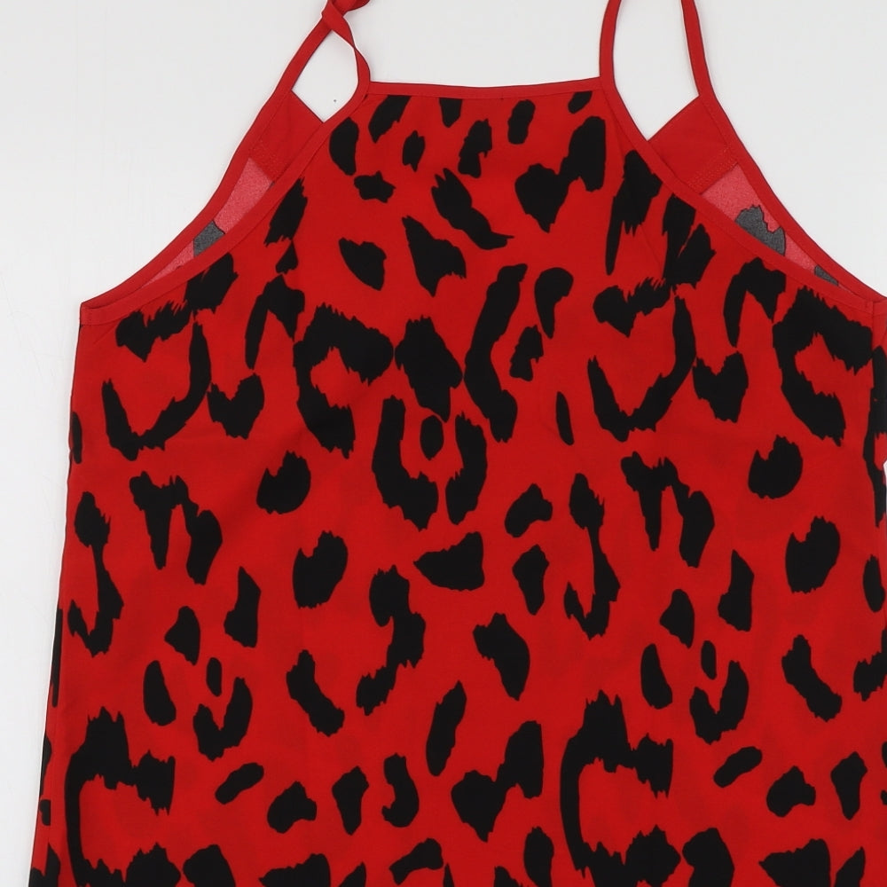 SheIn Womens Red Animal Print Polyester Basic T-Shirt Size S V-Neck