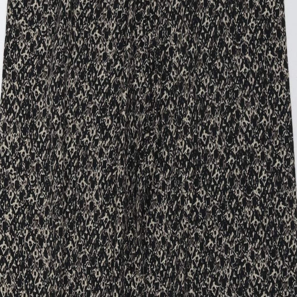 M&S Womens Black Geometric Viscose Trousers Size 8 L28 in Regular