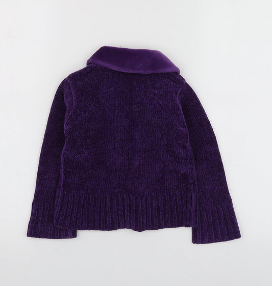 Adams Girls Purple Round Neck Acrylic Cardigan Jumper Size 3 Years