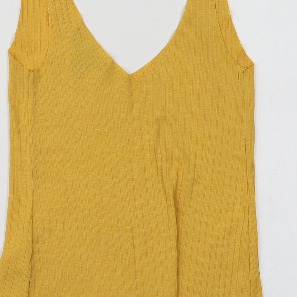 Primark Womens Yellow Polyester Basic Polo Size 6 V-Neck