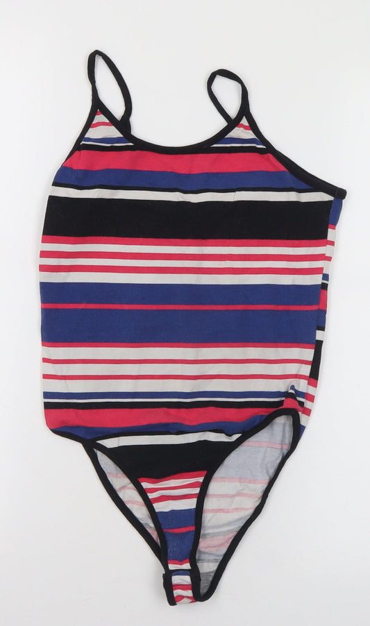 New Look Womens Multicoloured Striped Cotton Bodysuit One-Piece Size 10 Snap