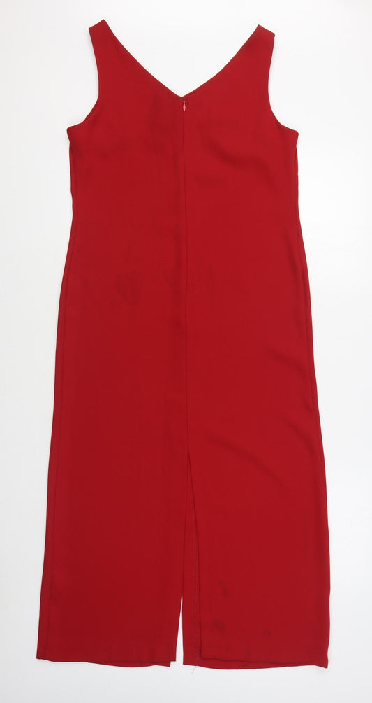 BHS Womens Red Polyester Sheath Size 12 V-Neck Zip