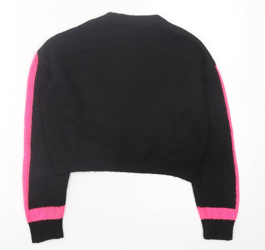 Primark Womens Black Crew Neck Acrylic Pullover Jumper Size 2XS