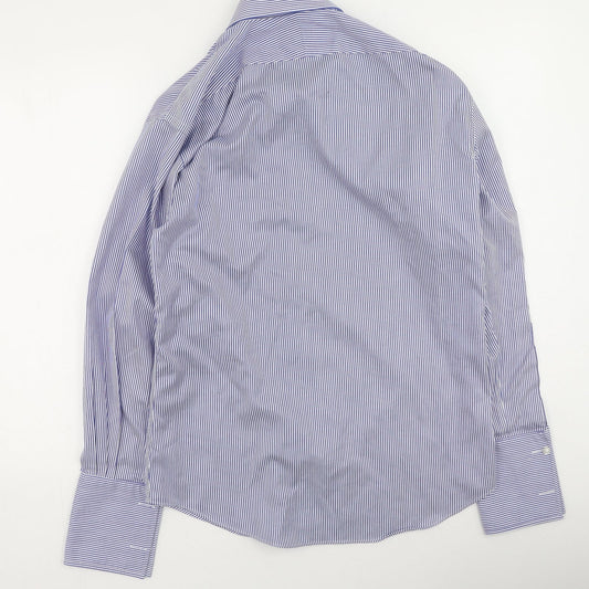 T.M.Lewin Mens Blue Striped Cotton Button-Up Size 34 Collared