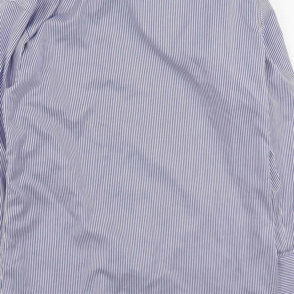 T.M.Lewin Mens Blue Striped Cotton Button-Up Size 34 Collared