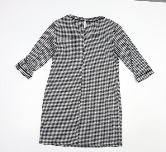 George Womens Black Houndstooth Polyester Shift Size 12 Boat Neck Button