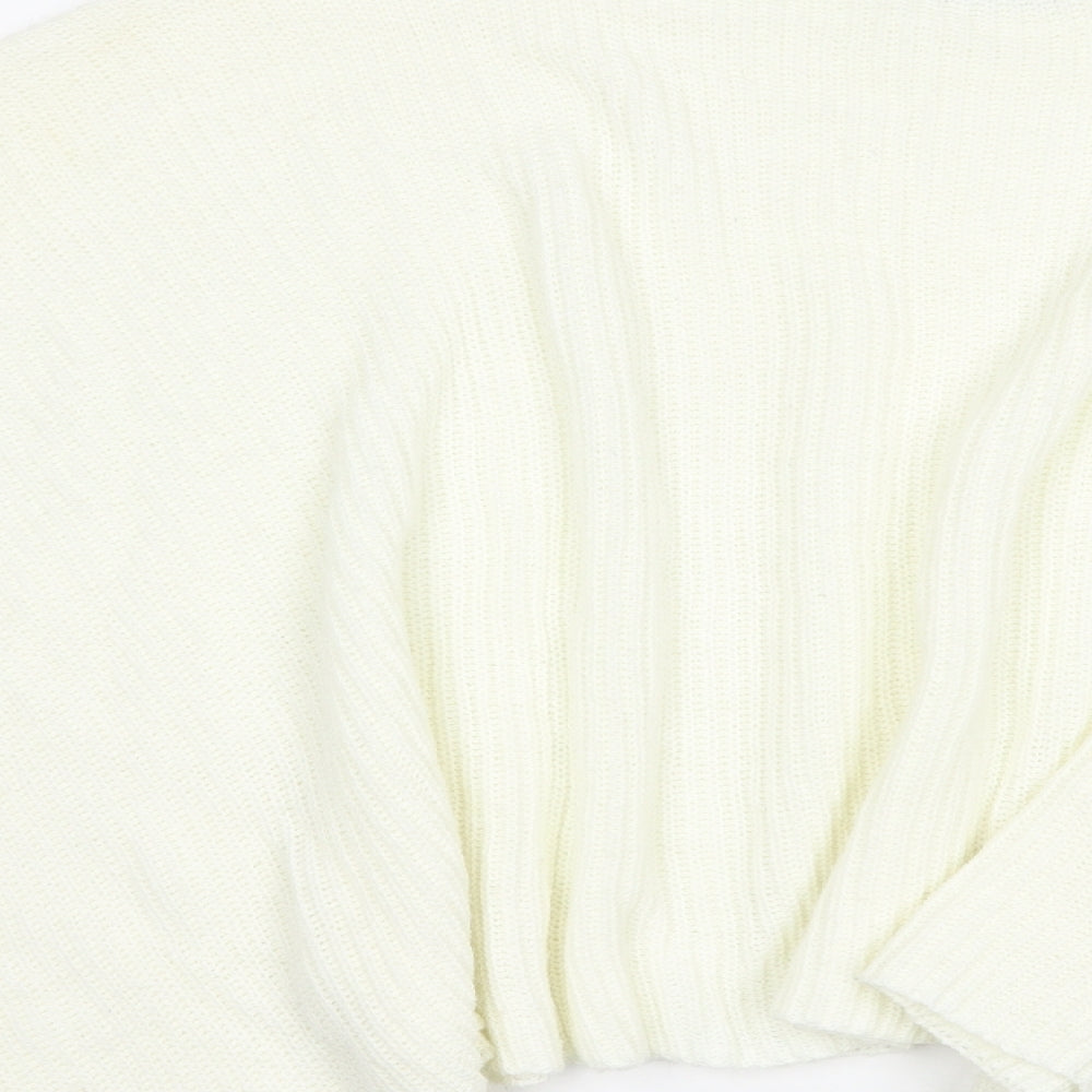 Boohoo Womens Ivory Boat Neck Acrylic Pullover Jumper Size M