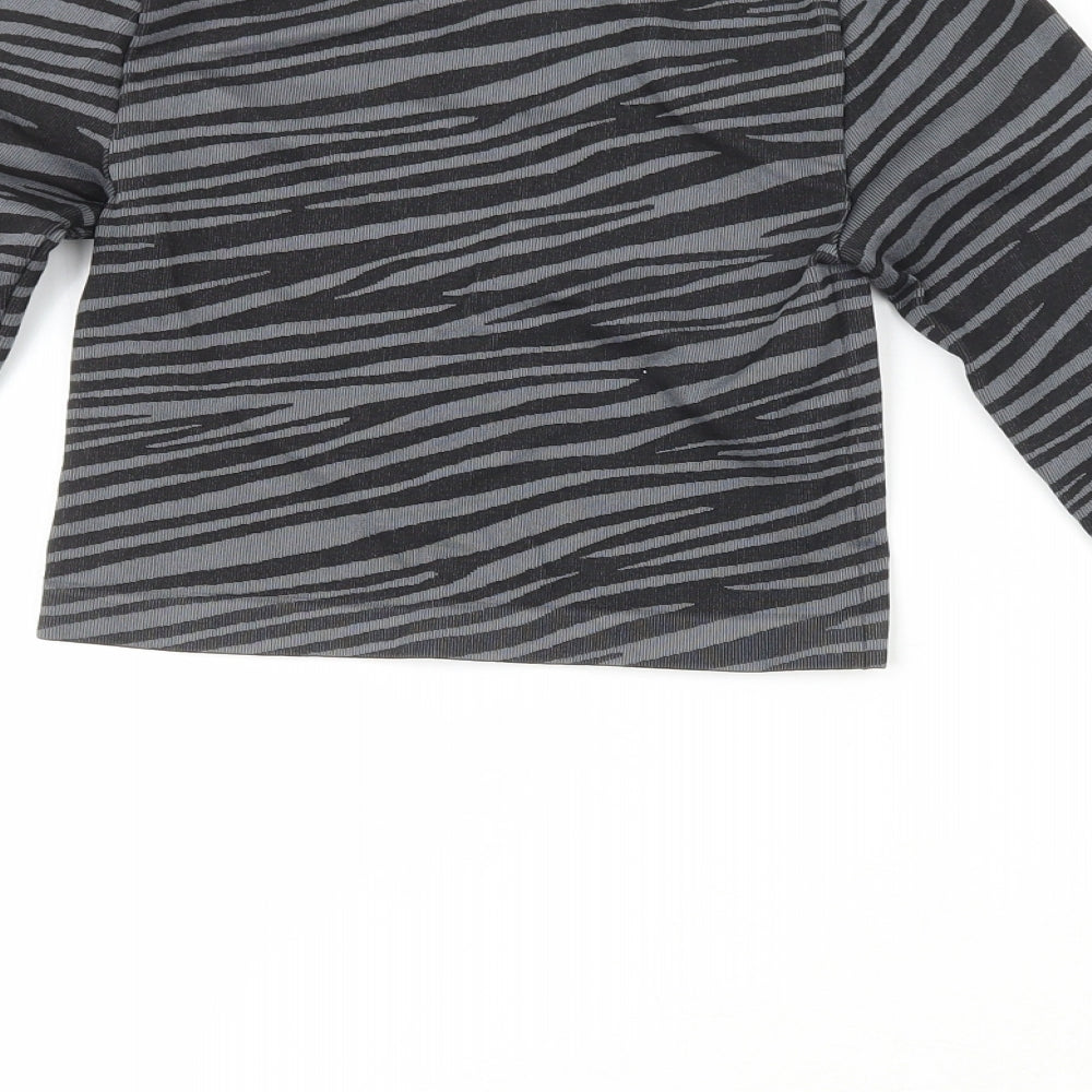 Primark Womens Black Striped Polyester Cropped Casual Size XS Crew Neck