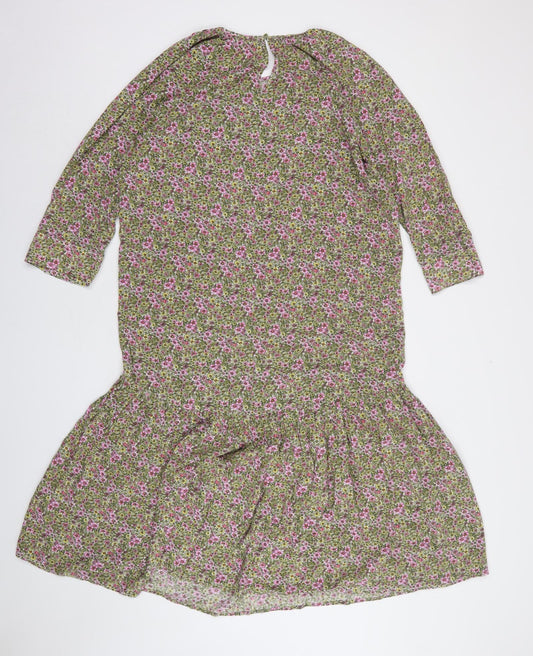 H&M Womens Multicoloured Floral Polyester A-Line Size XS Round Neck