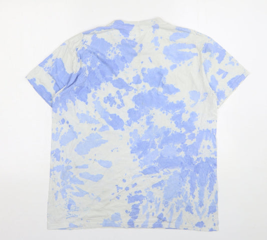 Boohoo Womens Blue Geometric Cotton Basic T-Shirt Size S Round Neck