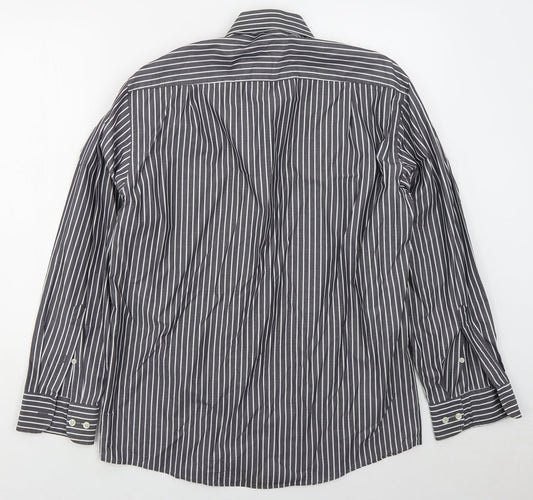 CASAMODA Mens Grey Striped Cotton Button-Up Size L Collared Button