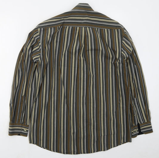 Mens UK Size M Jean Chatel Brown Button-Up Long Sleeve Casual Shirt