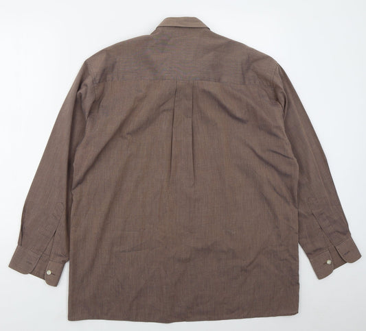 Mens UK Size 15.5 Double TWO Brown Button-Up Long Sleeve Casual Shirt
