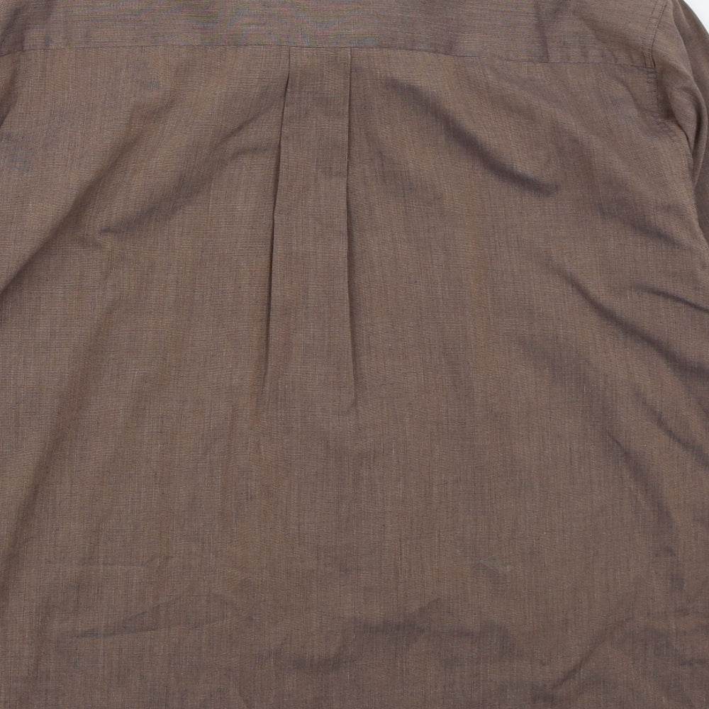 Mens UK Size 15.5 Double TWO Brown Button-Up Long Sleeve Casual Shirt