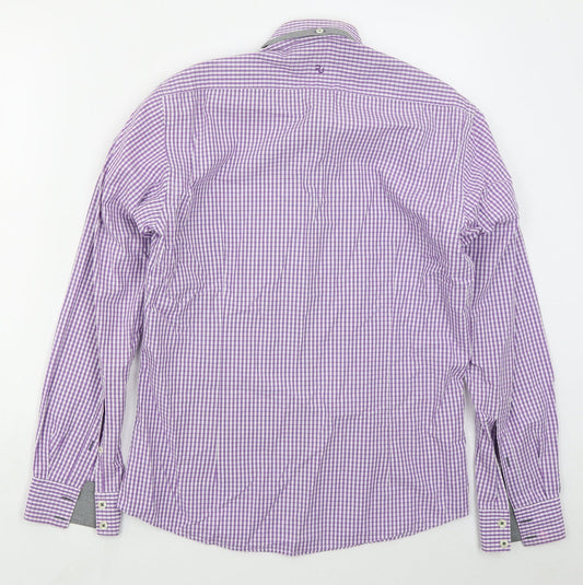 REMUS Mens Purple Check Cotton Button-Up Size M Collared Button
