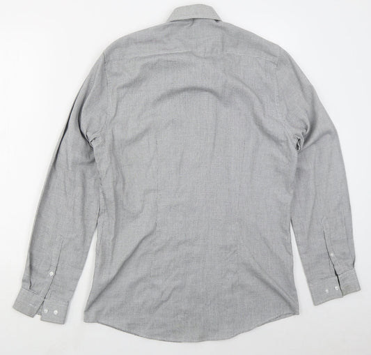 F&F Mens Grey Check Polyester Button-Up Size 15 Collared Button