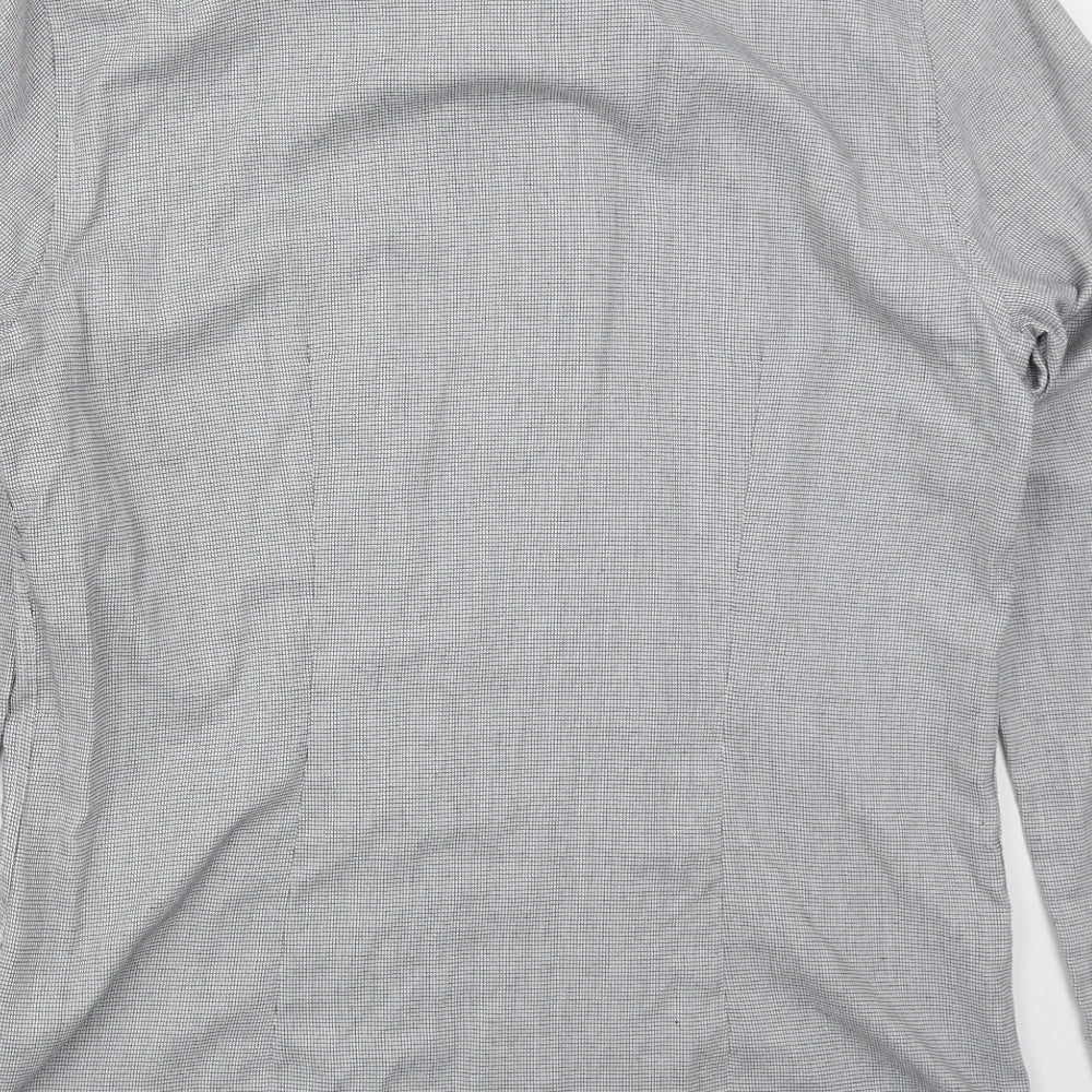 F&F Mens Grey Check Polyester Button-Up Size 15 Collared Button