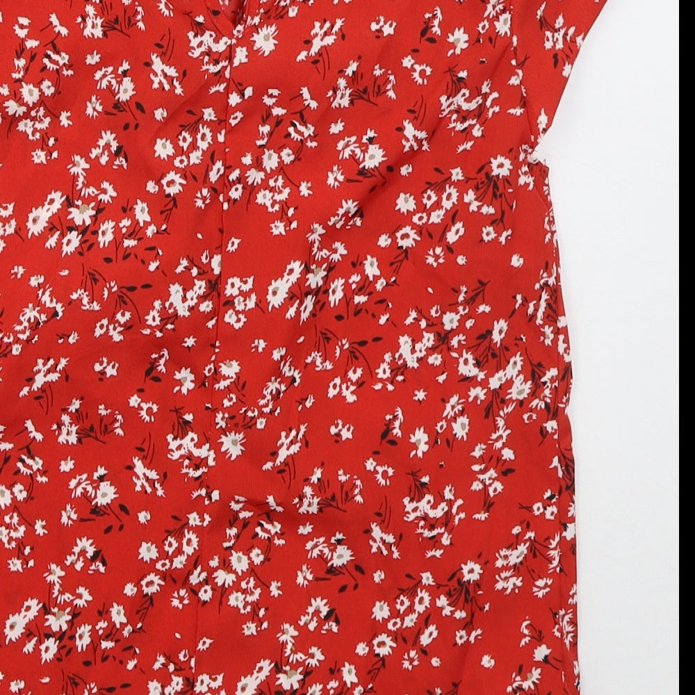SheIn Womens Red Floral Polyester Basic Blouse Size M Crew Neck