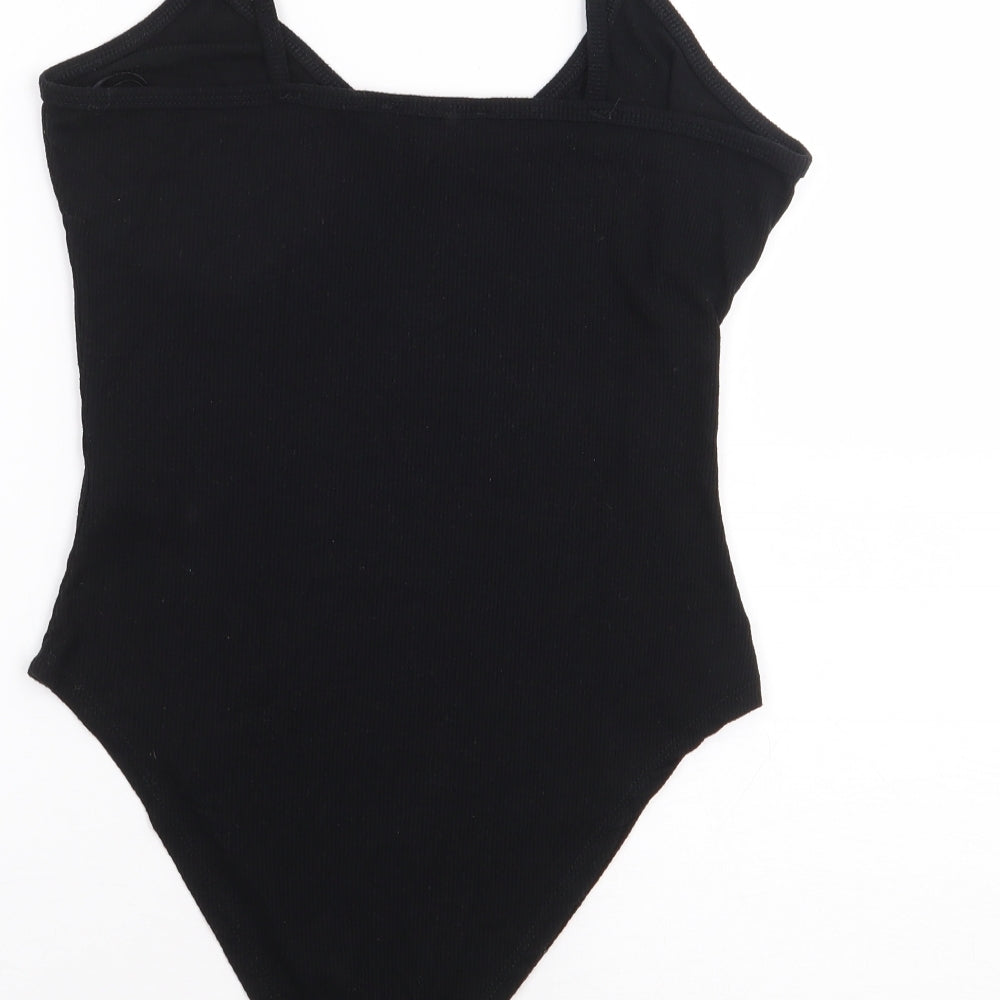 Primark Womens Black Polyester Bodysuit One-Piece Size S Snap - Ribber