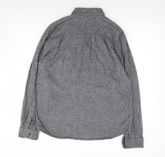Primark Mens Grey Cotton Button-Up Size L Collared Button
