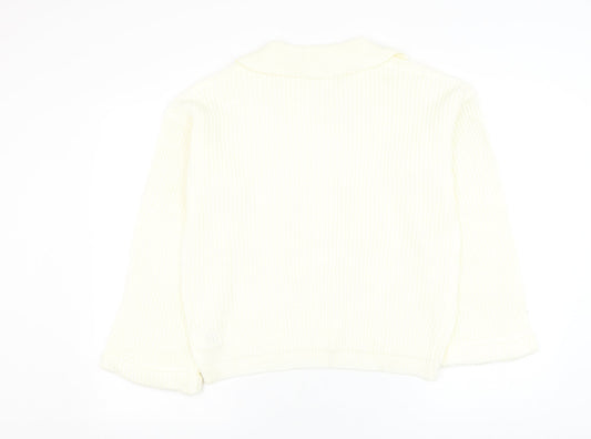 SheIn Womens Ivory V-Neck  Acrylic Pullover Jumper Size 8