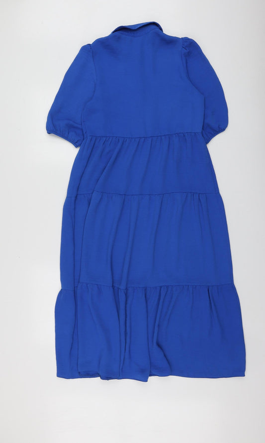 New Look Womens Blue Polyester Skater Dress Size 6 Collared