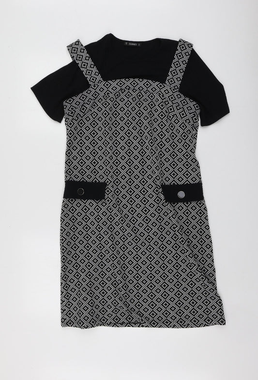 Dunnes Womens Black Geometric Nylon A-Line Size 12 Round Neck
