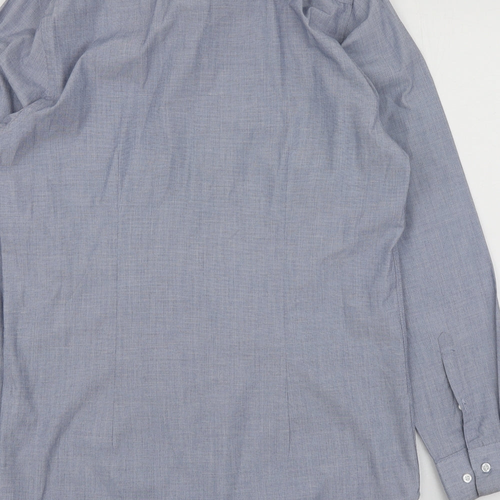 F&F Mens Blue Polyester Button-Up Size 15 Collared