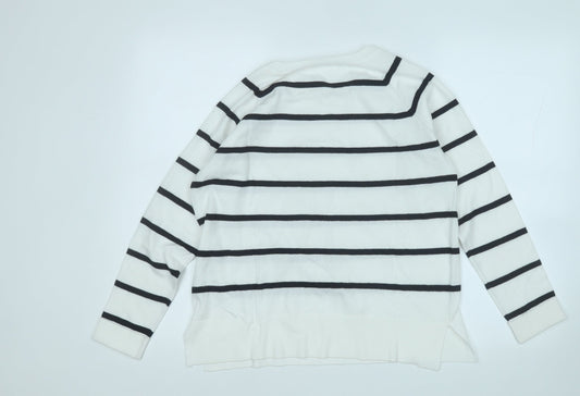 Primark Womens White Round Neck Striped Polyester Pullover Jumper Size 6