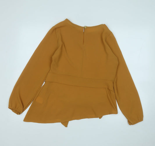 Boohoo Womens Yellow Polyester Basic Blouse Size 8 Round Neck