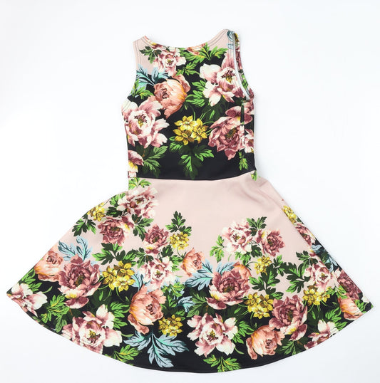 Preworn Womens Multicoloured Floral Polyester Trapeze & Swing Size 8 Round Neck