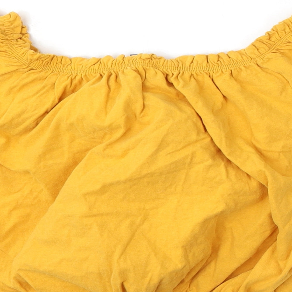 Primark Womens Yellow Cotton Basic Blouse Size 8 Round Neck