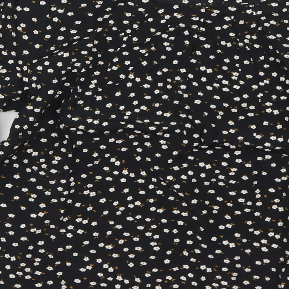 FOREVER 21 Womens Black Floral Polyester Basic Blouse Size M Round Neck