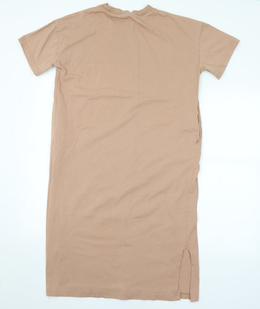 H&M Womens Brown Cotton T-Shirt Dress Size XS Crew Neck