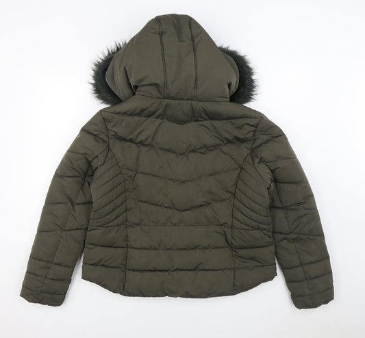 Primark Womens Green Parka Coat Size L Zip